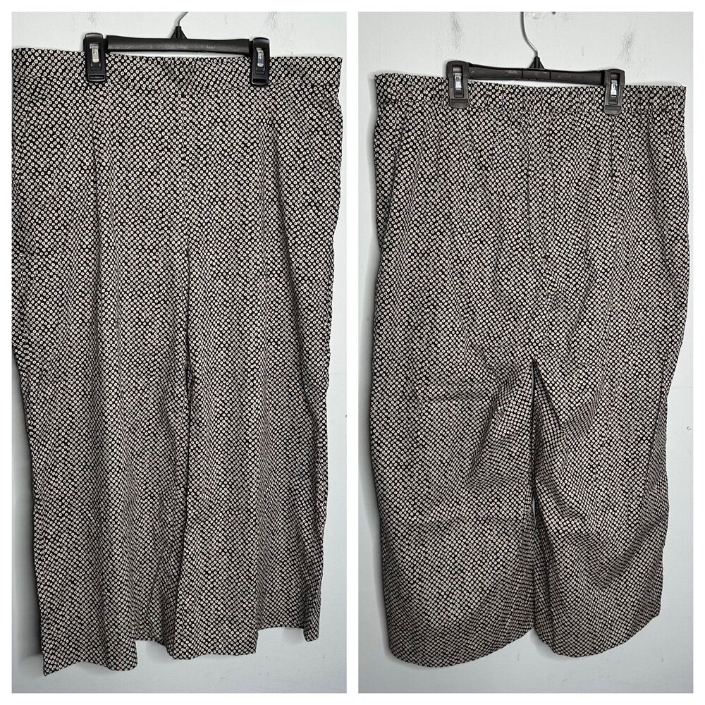 Eileen Fisher Black White Print Organic Cotton Cropped Wide Pants Lg Petite NEW